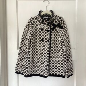 Heirlooms Polly Finders Black & White Knit Sweater Coat Girls Size S 7/8 Velvet
